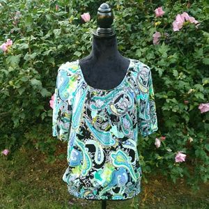 Apt 9 Floral Sheer S/S Top Blouse Sz M